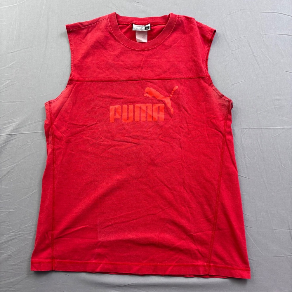 Puma Mens Sleeveless Muscle Tee Shirt Red Graphic Logo XL Summer Gym Athletic